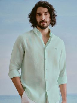 Andamen - Teal Solid Linen Slim Fit Shirt