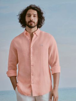 Andamen - Orange Solid Linen Slim Fit Shirt