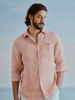 Andamen - Orange Checks Linen Regular Fit Shirt