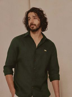 Andamen - Olive Solid Linen Slim Fit Shirt