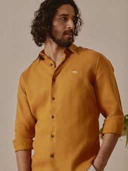 Andamen - Mustard Solid Linen Regular Fit Shirt