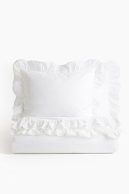 H&M - White Flounced Double/King Duvet Cover Set