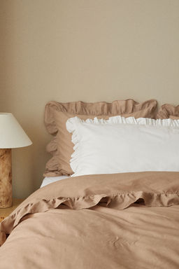 H&M - White Frill-Trimmed Cotton Cushion Cover