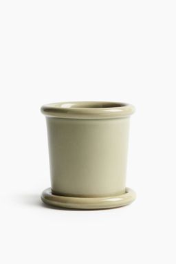 H&M - Green Extra-Small Stoneware Plant Pot With Saucer