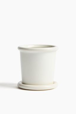 H&M - White Extra-Small Stoneware Plant Pot With Saucer