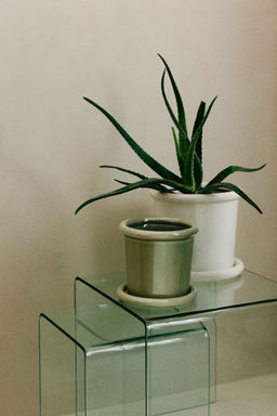 H&M - Green Stoneware Plant Pot With Saucer