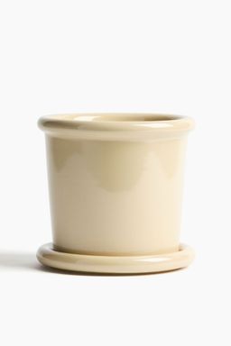 H&M - Yellow Stoneware Plant Pot With Saucer