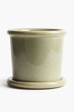 H&M - Green Large Stoneware Plant Pot With Saucer