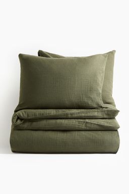 H&M - Green Muslin Double/King Duvet Cover Set