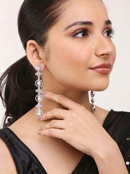 Khushi Jewels - Zircon Diamonds and Pearls Combination Long Earrings