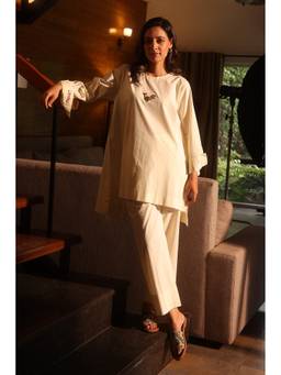 Raas By Ekta - Off White Rooster Co-Ord Set