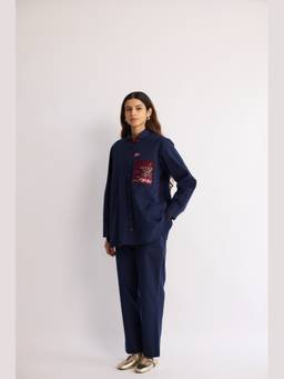 Raas By Ekta - Navy Blue The Lotus Bloom Coord Set