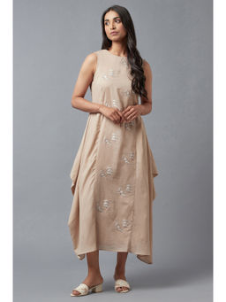 W - Beige Self Design Dress