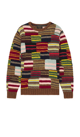 Beams Plus - Crew Hand Knit Patchwork Sweater