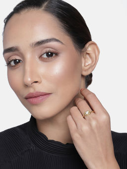 Estele - Gold Plated CZ Flower Designer Ring for Women