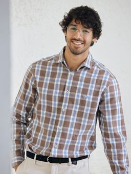 Andamen - Regular Fit Men Brown Cutaway Collar Shirt