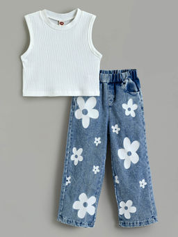 Hopscotch - Floral Denim Jeans and Blouse