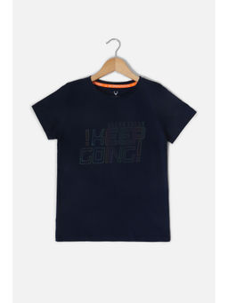 Allen Solly Junior - Boys Navy Blue Cotton Printed T-Shirt