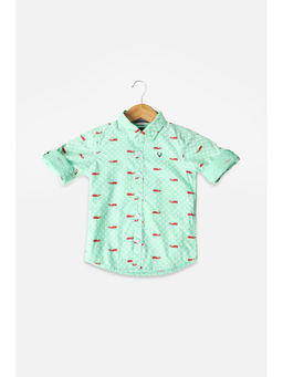 Allen Solly Junior - Boys Green Cotton Printed Shirt