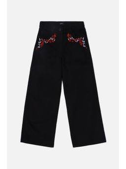 Allen Solly Junior - Girls Black Cotton Embroidered Jeans