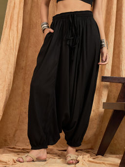 InWeave - Black Solid Cowl Harem Pant