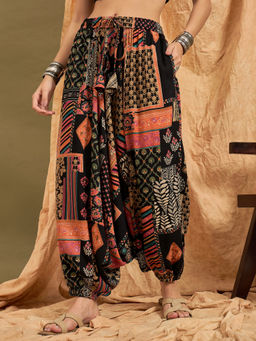 InWeave - Black Multi Ethnic Cowl Harem Pant