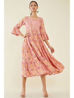 Soch - Women Pink Rayon Printed Kurta