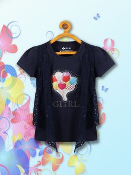3PIN - Girls Cotton Navy Round Neck Shrug Top
