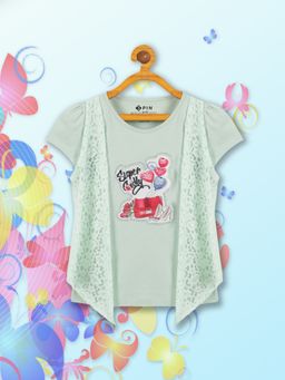 3PIN - Girls Cotton Green Round Neck Shrug Top