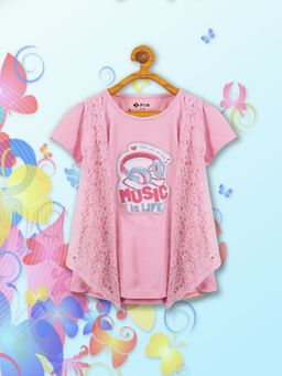 3PIN - Girls Cotton Baby Pink Round Neck Shrug Top