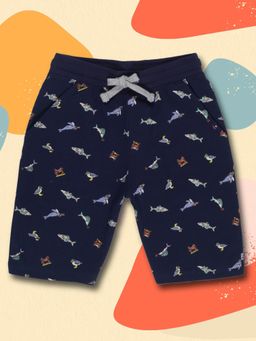 3PIN - Boys Cotton Navy Blue Fish Print Shorts