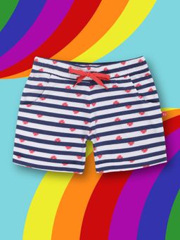 3PIN - Girls Cotton White & Navy Blue Striped Shorts