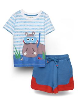 Spunkies - Cute hippo printed Cotton boys T-Shirt with Shorts (Set of 2)