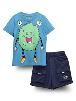 Spunkies - Jazzy Blue printed Cotton boys T-Shirt with Shorts (Set of 2)