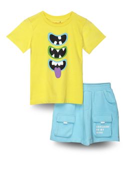 Spunkies - Boys Cute Stylish Playful Yellow T-Shirt with Shorts (Set of 2)