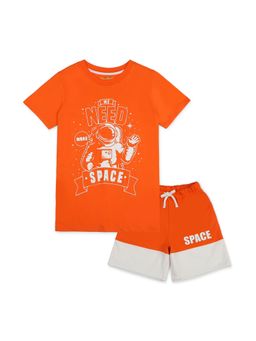 Spunkies - Funky orange space-themed boys T-Shirt with Shorts (Set of 2)