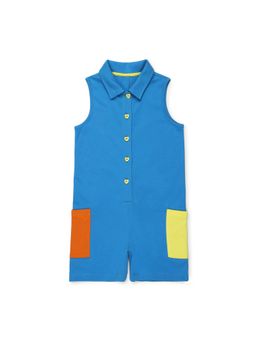 Spunkies - Classic Cotton Collared Color Block Rompers For Girls