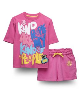 Spunkies - Jazzy pink front printed girl T-Shirt with Shorts (Set of 2)