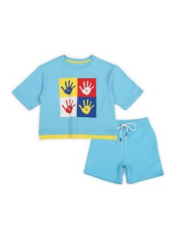 Spunkies - Lovely blue front printed girl T-Shirt with Shorts (Set of 2)