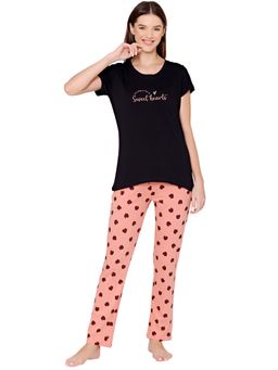 Bodycare - Womens Combed Cotton T-Shirt & Pyjama BSLS11035 Black (Set of 2)