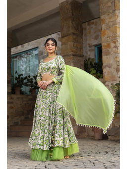 Anastay Clothing - Green Floral Stitched Blouse and Lehenga with Dupatta (Set of 3)