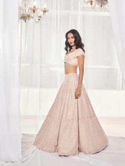 DISHA MUCHHALA - Dusty Beige Bridal Lehenga with Blouse and Dupatta (Set of 3)