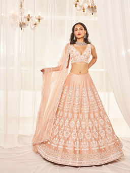 DISHA MUCHHALA - Blush Pink Bridal Lehenga with Blouse and Dupatta (Set of 3)