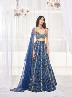 DISHA MUCHHALA - Teal Blue Bridal Lehenga with Blouse and Dupatta (Set of 3)