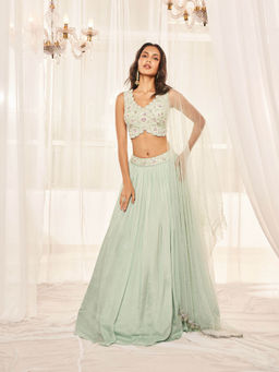 DISHA MUCHHALA - Mint Green Lehenga with Blouse and Dupatta (Set of 3)