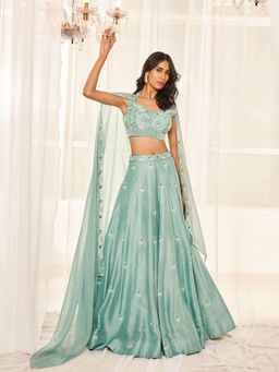 DISHA MUCHHALA - Candy Blue Lehenga with Blouse and Dupatta (Set of 3)