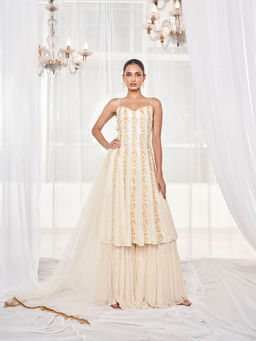 DISHA MUCHHALA - Ivory Kalidar Kurta with Sharara and Dupatta (Set of 3)