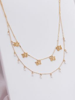 Lilly & Sparkle - Women -Toned Two Layered Necklace With Butterfly and Pearl Charms