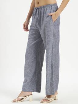 SHEWEST - Women'S Chambray Grey Linen-Blend Look Pant