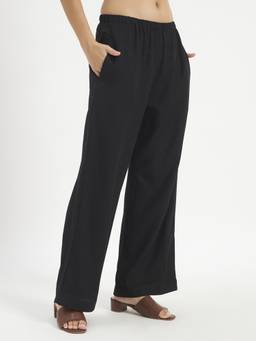 SHEWEST - Women'S Black Linen-Blend Look Pant